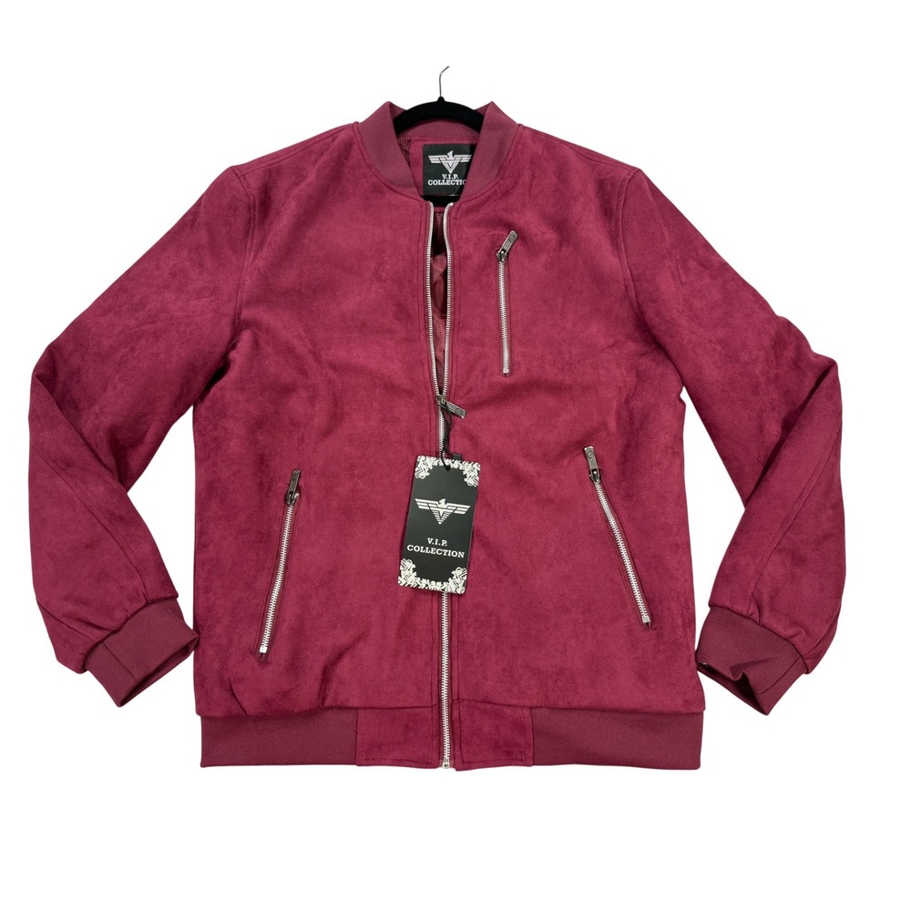 V.I.P. Collection Bomber Jacket Mens XL Maroon New Faux Suede Zip Up VPF3